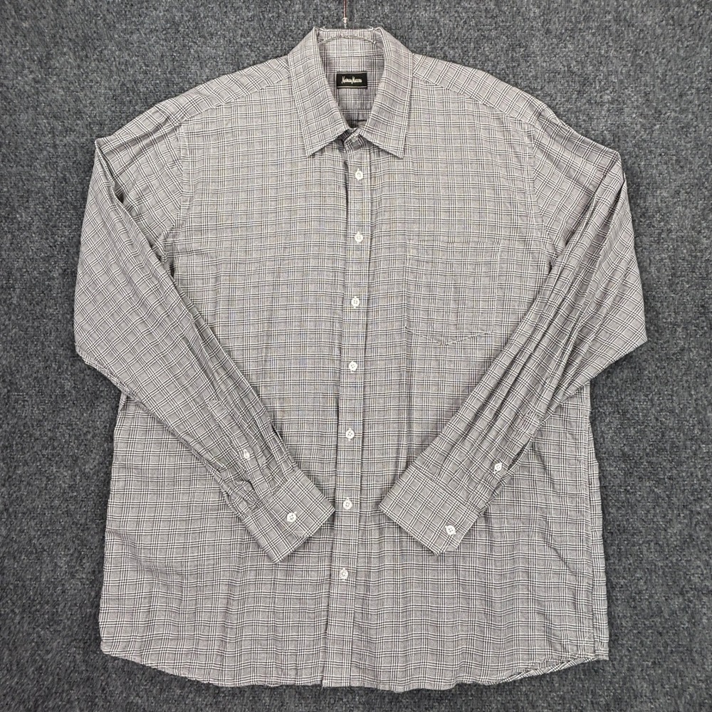 Neiman Marcus Mens XXL Black White Glen Plaid Houndstooth Button Down Shirt